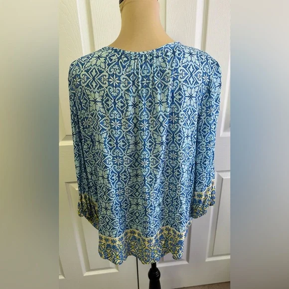Ruby Rd. Blue and Yellow Patterned Blouse - Picture 3 of 5